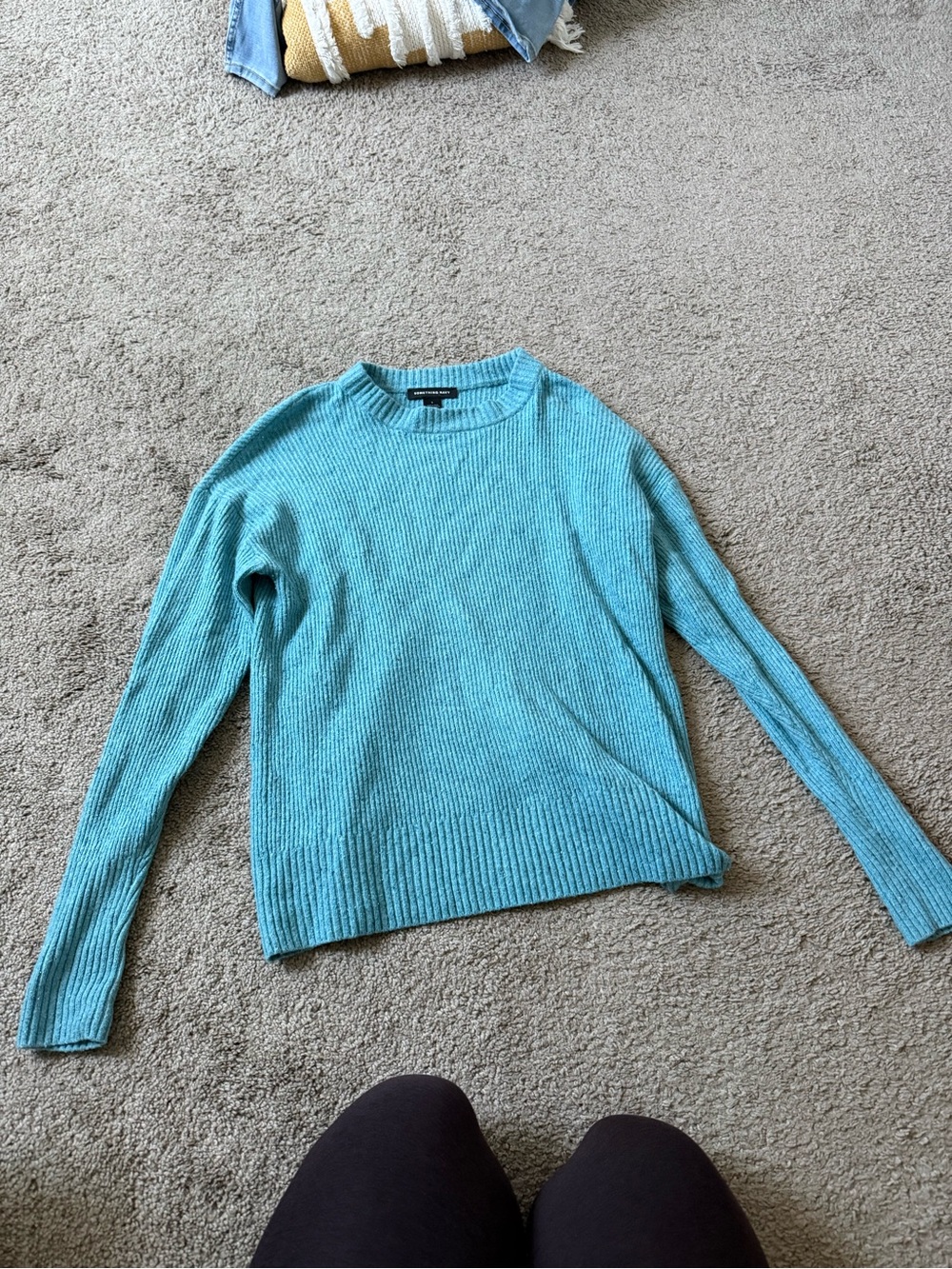 Something Navy Ribbed Crewneck Sweater in Aqua